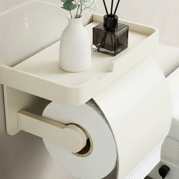 위드웰랩 무타공 선반형 화장지 휴지걸이, 1개, 커버형 크림 화이트