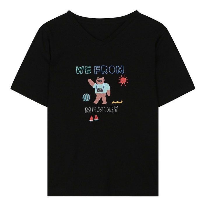 Love Conquers 프린팅 브이넥 티셔츠 (BIIBF2834)