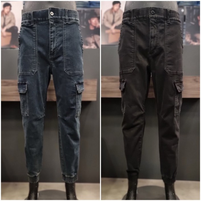 버커루 공용 프리미엄  데님 밴딩 카고  기모 조거 DBK 팬츠US
