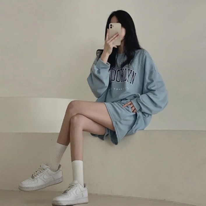 영Style 3컬러 레터링 프린팅 긴팔 반바지 여성 셋업