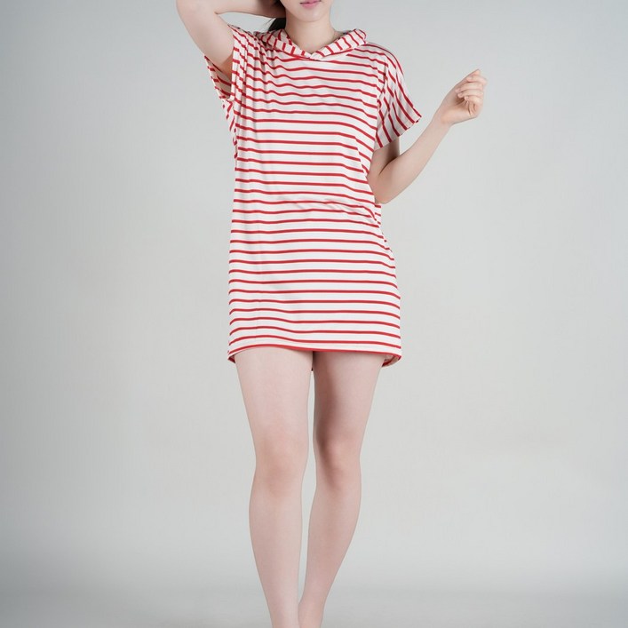 알버트현 여성 반팔 후드 원피스 휴양지 데일리