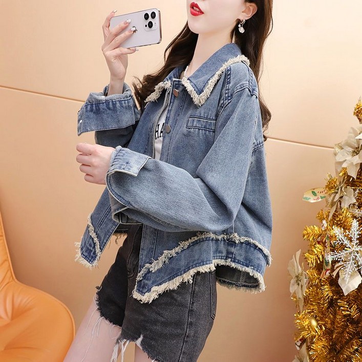 BOONINT 여성 청자켓 숏 데님 코트 봄가을 패션 루즈핏 캐쥬얼 데님 청자켓 베이직 슬림핏 재킷 아우터 상의 BN021524