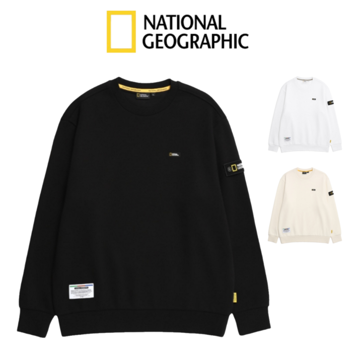 백화점 정품 내셔널지오그래픽 맨투맨 폴리카터 스몰 로고 기모 긴팔 티셔츠