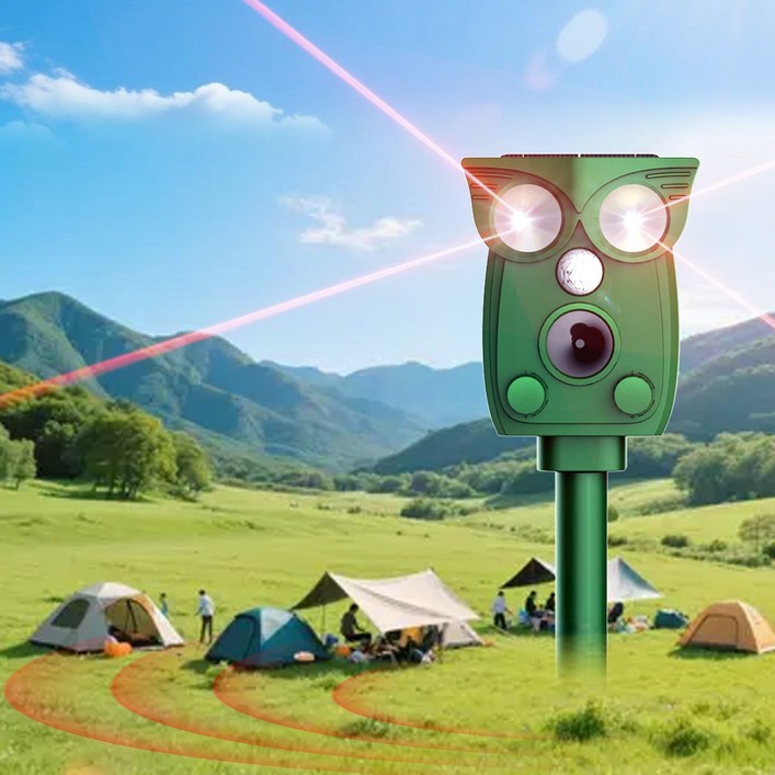 태양광 충전 강력초음파 조류 뱀 쥐 멧돼지 고라니 유해동물 적외선 퇴치기 LED 경보음, Sk806