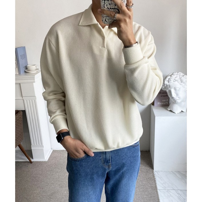 구스마켓 남성용 골지 카라 단추 니트 티셔츠 10컬러M2XL