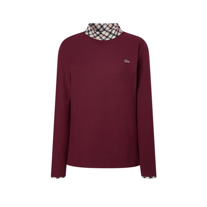정품 닥스 골프 여성 골프웨어 레터 체크넥 BURGANDY 긴팔티셔츠