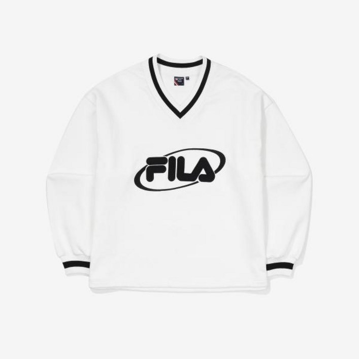 [휠라] 헤리티지 오버핏 브이넥 맨투맨 (FS2POF1H51F_CRM)