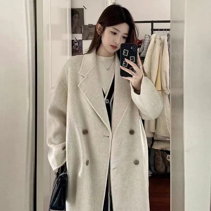 루스리더 여성 통근 양면 고품질 캐시미어 모직 코트 M537