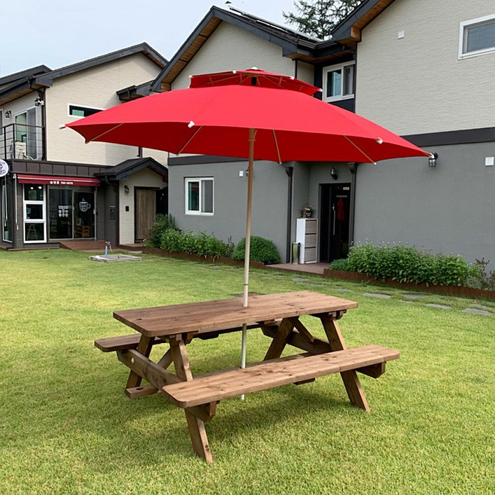 자연쉼터 알뜰구매 실속형 야외 조립식 테이블 4인용, 68인용 야외용 원목 의자