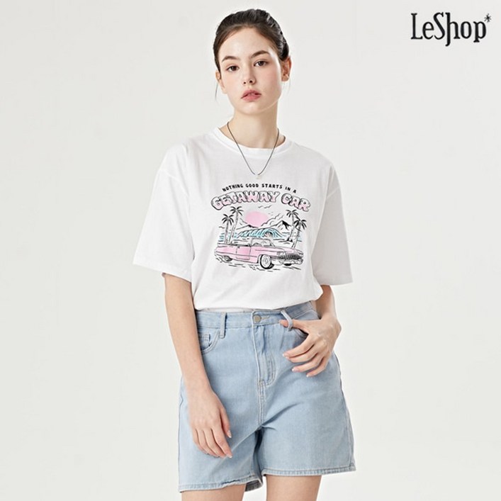 르샵 자동차 프린팅 데일리 여성 반팔 티셔츠  DO2LW027A