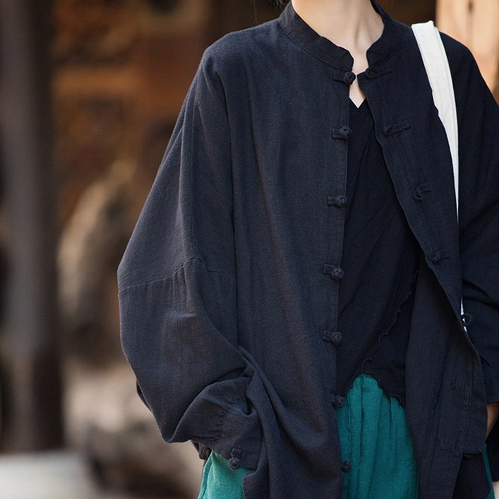 여성 미디 면린넨 셔츠 봄가을 루즈핏 싱글 버튼 긴팔 코트 날씬해 보이는 베이직 셔츠 캐주얼 자켓 데일리룩 빅사이즈 생활한복