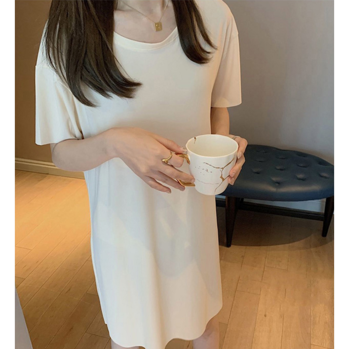 일함리테일 더위탈출 찰랑이는 시원함, 아이스 쿨링 플리츠 반팔 원피스 홈웨어 잠옷