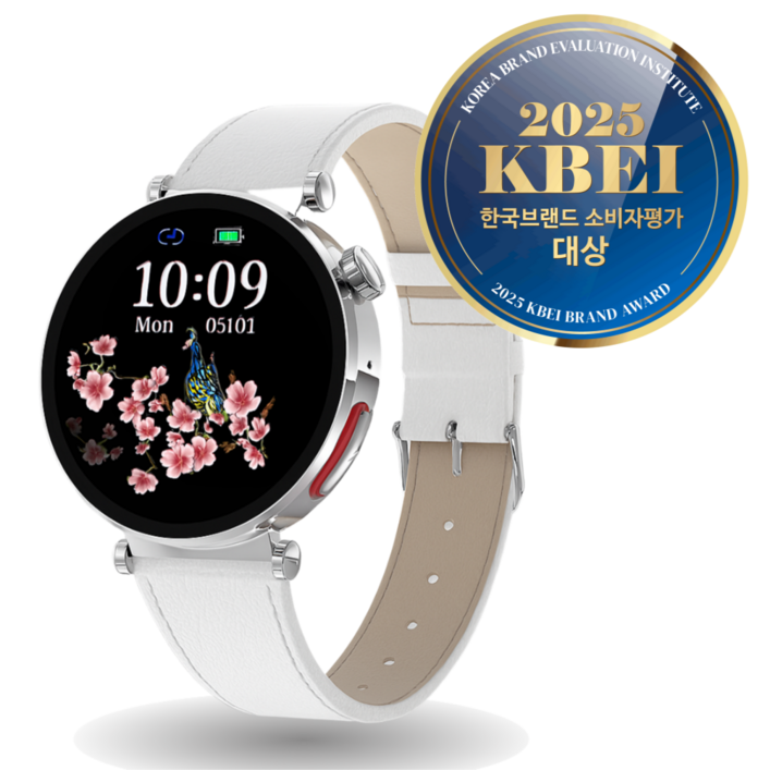 액션맨 글루코워치 건강데이터 스마트워치 한글지원 영상매뉴얼, 화이트레더, 3.8cm, 블루투스