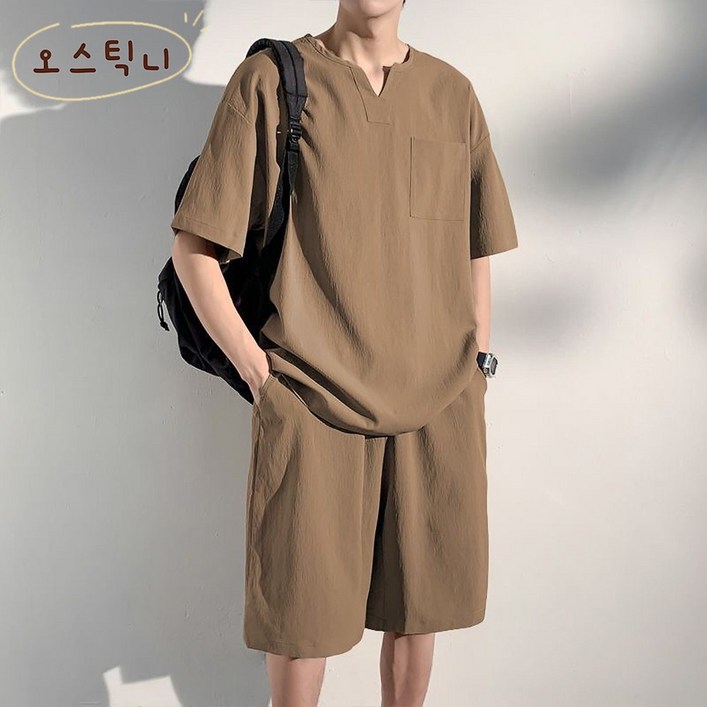 오스틱니 2025 신상 남성 초특가 여름 빅사이즈 린넨 반팔 세트