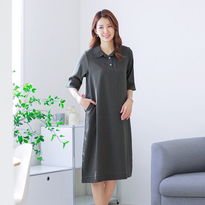 가볍고 시원한 인견 데일리 여성 여름 카라 원피스