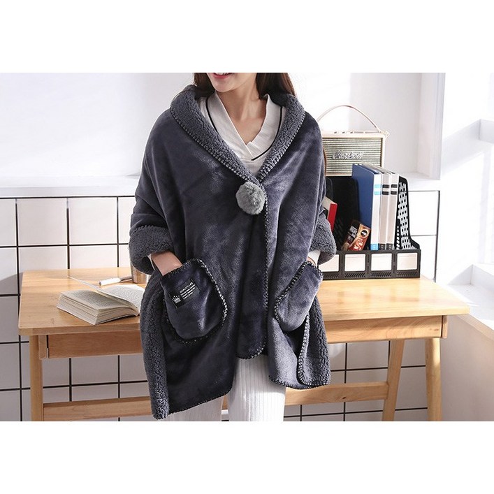 두툼한 보들보들 양면 수면 담요 숄 차박 캠핑 무릎 어깨 망토