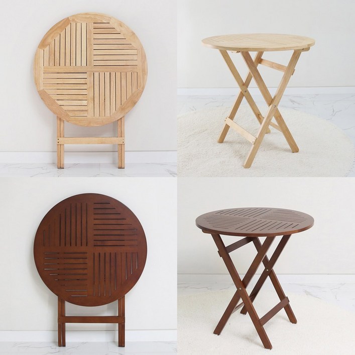 벤트리 원목 접이식 원형 카페 테이블 2color 홈카페 테이블, 브라운 색상