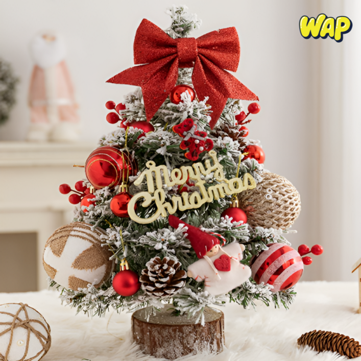 WAP 크리스마스 미니 탁상 트리 오너먼트 장식 포함 풀 세트