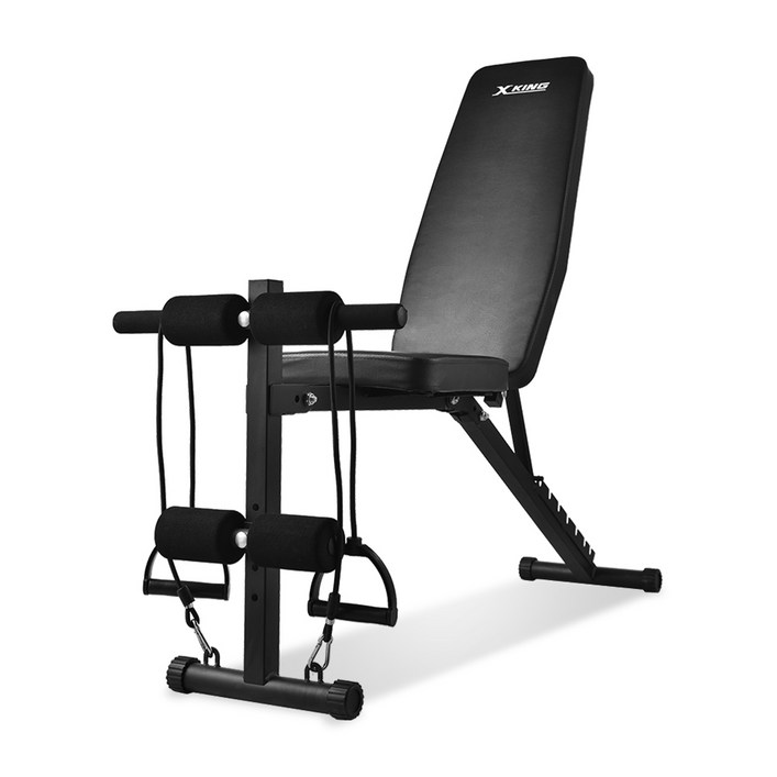 엑스킹 7단계 3in1 각도조절 접이식 인디클라인 벤치 + 튜빙밴드 세트, 블랙