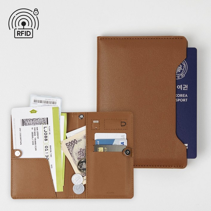 플렙 가죽 여권케이스 안티스키밍 도난방지 RFID차단 슬라이드 여권지갑
