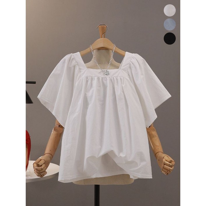 모노시크 해븐리 스퀘어 어깨 셔링 날개 블라우스 MNBS528