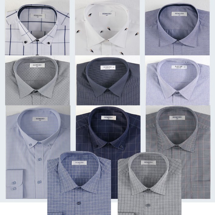 레미지오 남자 와이셔츠 긴팔 일반핏 체크 도트 디테일 무늬 95130사이즈 셔츠