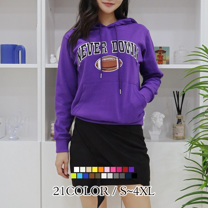 [당일발송] 여자친9 유니크한 자수 빅사이즈(S~4XL) 포켓 후드맨투맨 21칼라-국내제작