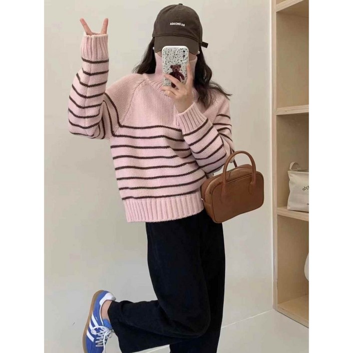 단작집업 베이직 스트라이프 가을겨울신상 데일리 후드 꽈배기 스웨터 긴팔니트 반집업