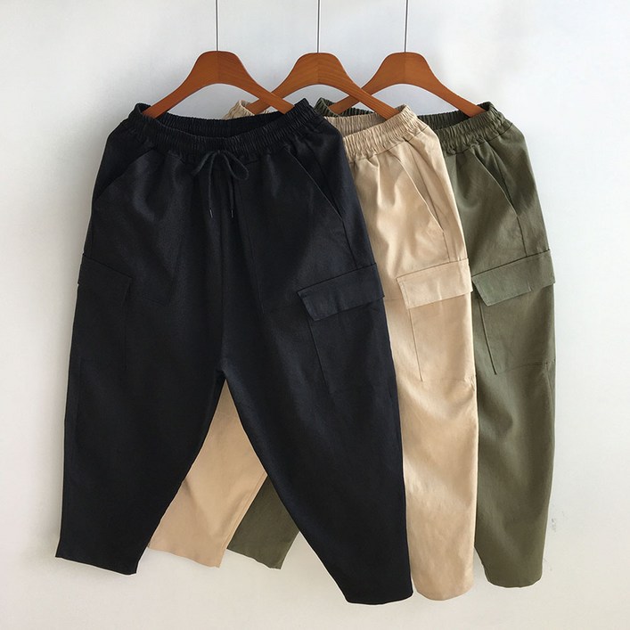 황제패밀리 남자 와이드 카고 편한 밴딩 팬츠