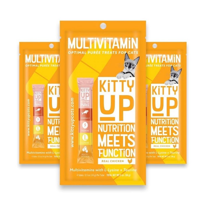 키티 업 핥을 수 있는 고양이 간식 - 실내 고양이를 위한 라이신과 타우린이 함유된 리얼 참치 멀티비타민 퓨레 | 곡물이 없는 스퀴즈 튜브(12팩)