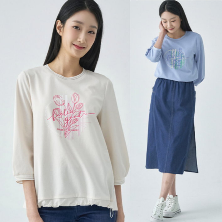 지센창원여성 프린트 우븐배색 7부 티셔츠 2색 LCTSO329