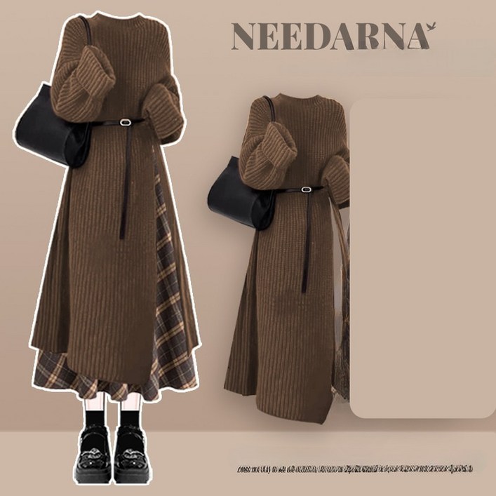 가을 긴팔 골지니트원피스 여성 우아한 스타일 롱 드레스 레이어드 가능 데일리 착용감 편안한 세련된 디자인