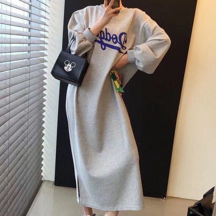 레터링 루즈핏 기모 맨투맨 롱 원피스