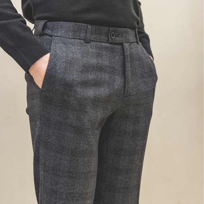 3.9세컨즈 남성용 겨울 기모 글랜체크 프리미엄 히든밴딩 스판 정장바지 슬랙스