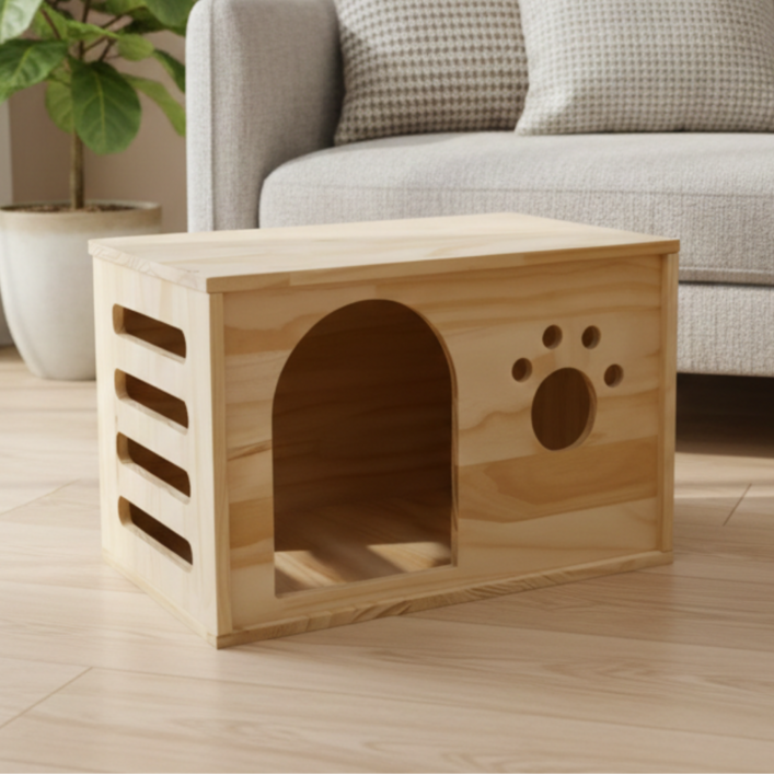 인테리어 원목 펫하우스 강아지 원목집 고양이 원목 하우스 숨숨집, 1개, 우드