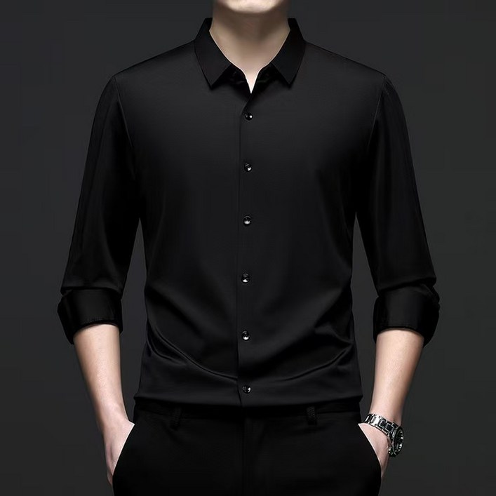 남성용 스판 차이나 카라 셔츠