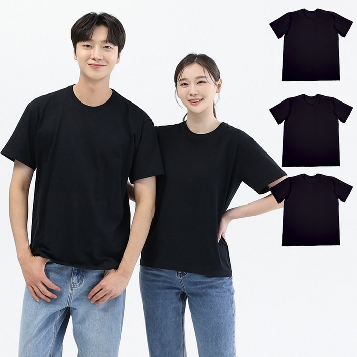 111 면 100 20수 국내생산 베이직 반팔 남녀공용 블랙 라운드 무지 티셔츠