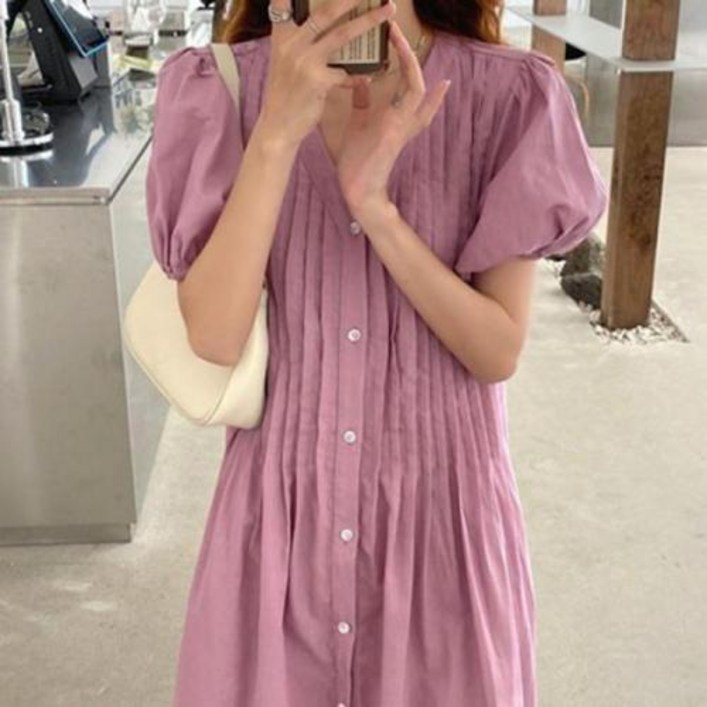 롱 원피스 3color 제이플로우 린넨 여름 루즈핏 주름 브이넥