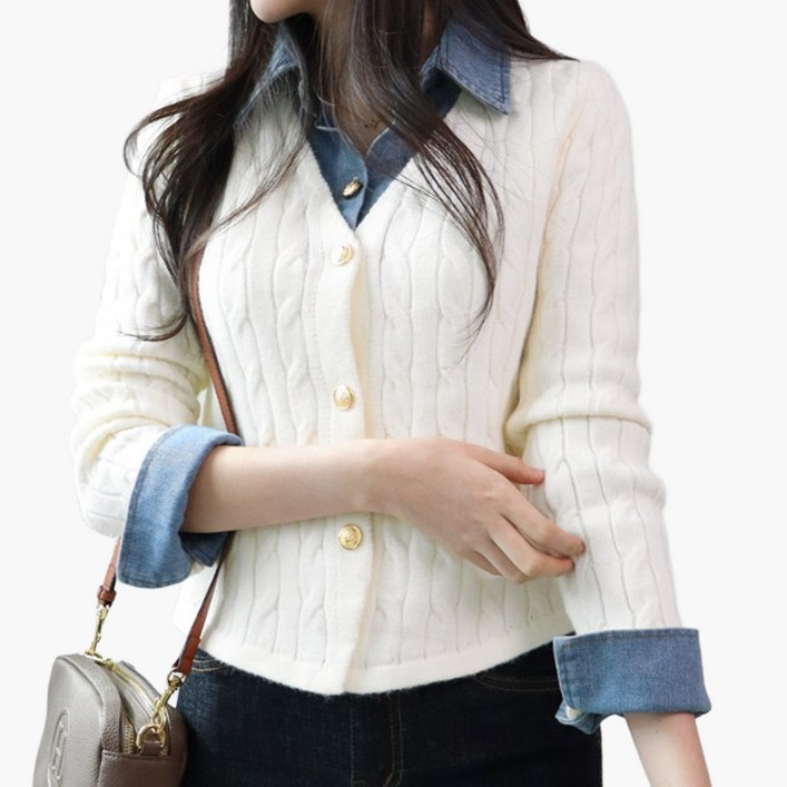 메리앤유 청 남방 레이어드 꽈배기 니트 가디건