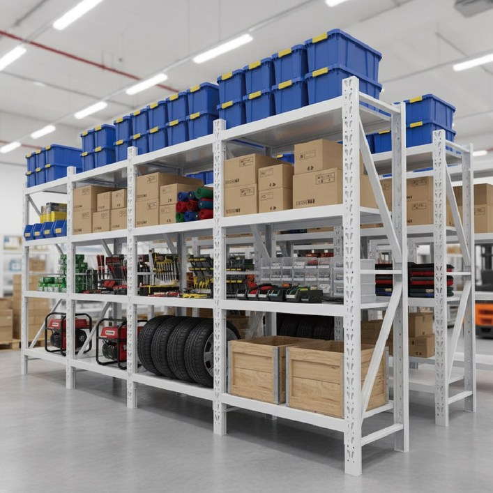 라이트 킹콩랙 튼튼한 단당하중 150kg 공장 창고용 철제선반 무볼트 조립식 경량랙 선반, 4단, 화이트