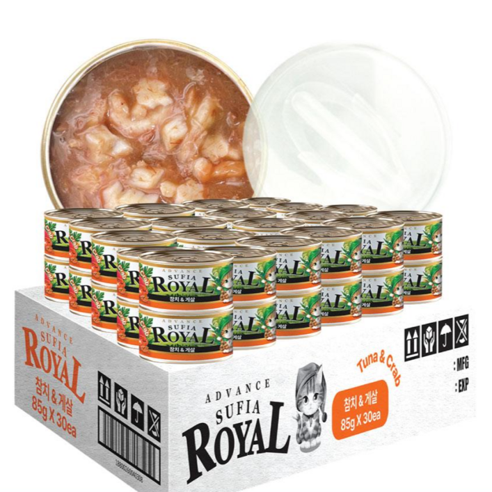 어드밴스 로얄 수피아 7종 85g x 90개입 고양이 캔 길냥이 통조림 간식, 90개, 85g, 수피아 참치새우