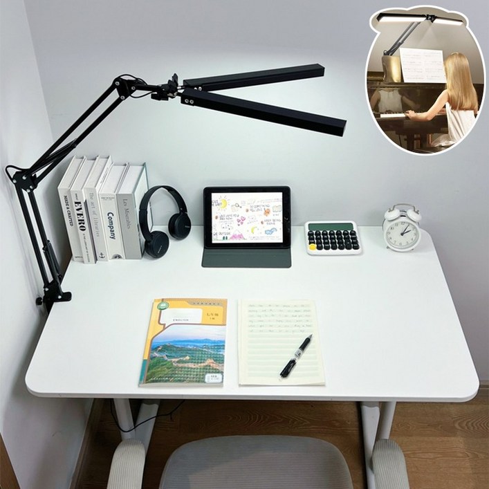 ZOZOFO 초대형 광각 조명 75cm 듀얼캡 LED 집게 책상 스탠드 공부 독서등 엔틱 침대 조명 18W 로봇 팔 스탠드