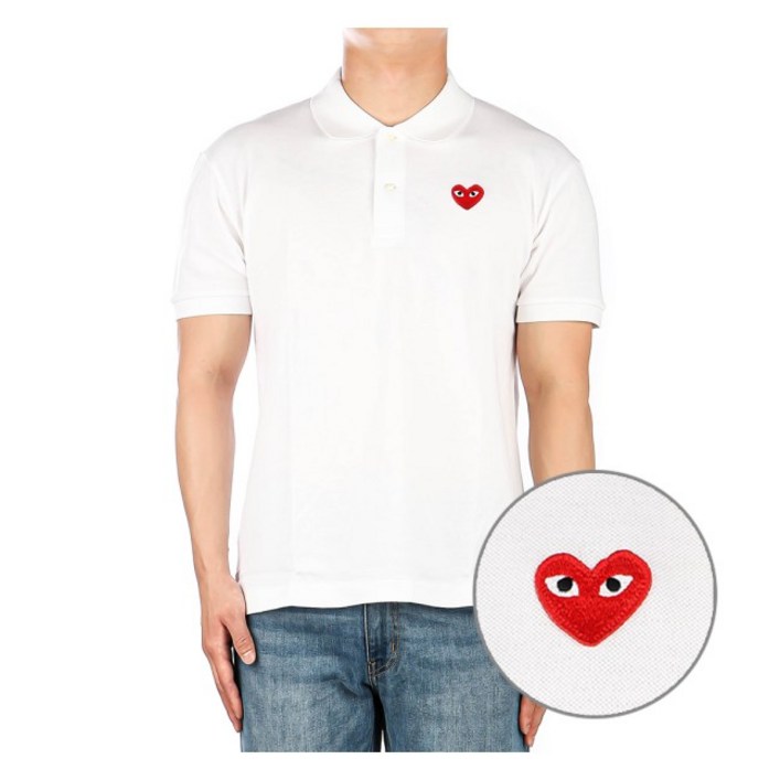 꼼데가르송 23SS (P1T006 WHITE) 남성 하트 카라 반팔 티셔츠