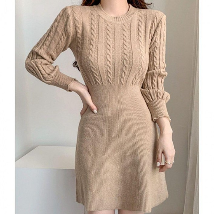 소프트 꽈배기 니트 긴팔 미니 원피스 여성 러블리룩