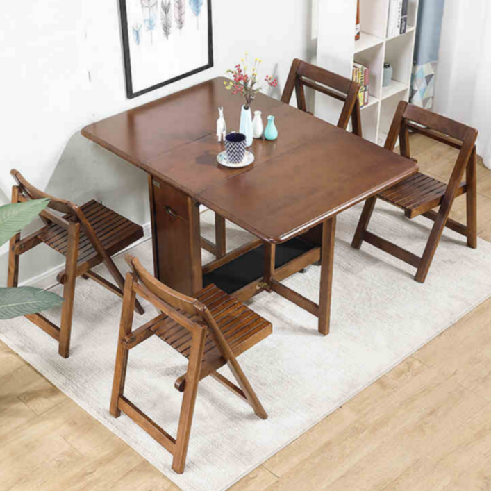 베리아므 접이식 공간활용 이동식 원목식탁 테이블 의자 세트 레트로