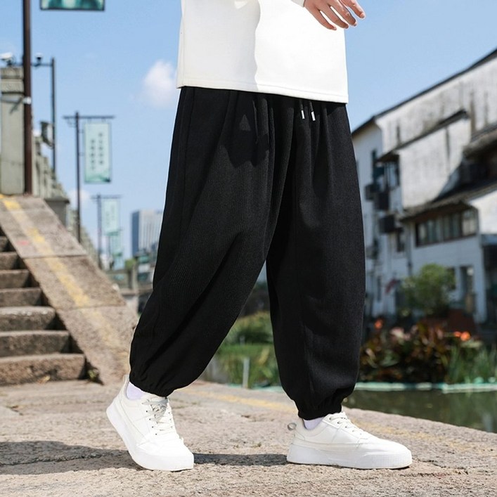 여름 루즈핏 배기 남자 밴딩 면 캐주얼 절복 통풍 와이드 팬츠 스님