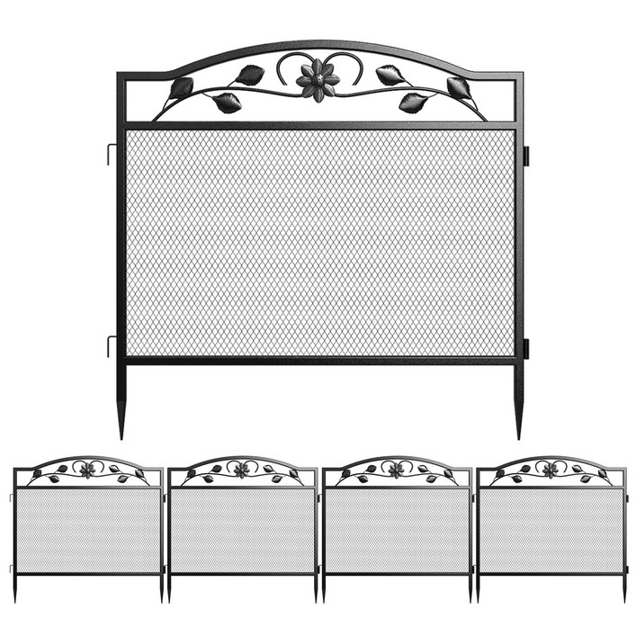 UNHO 철제 울타리 튼튼한 펜스 정원보호 화단경계 아파트 잔디보호 5p 세트,블랙