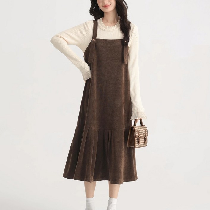 지고다그 여성 가을겨울 코듀로이 멜빵 원피스 루즈핏 캐주얼 데일리 롱원피스 LJM2479
