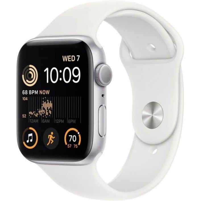 Apple Watch SE2세대GPS  셀룰러, 44mm  흰색 스포츠 밴드가 있는 실버 알루미늄 케이스, ML갱신