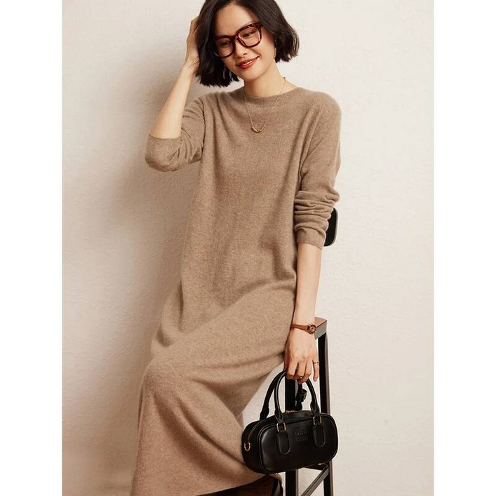 캐시미어원피스 캐시미어100 원피스 캐시미어 스커트 니트 치마 여성 봄 겨울 캐주얼 100% 라운드 스웨터